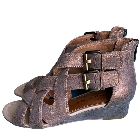 Donald Pliner Valencia Buckle Detail Woven Cage Wedge Sandal Kidskin Leather New - Picture 9 of 16